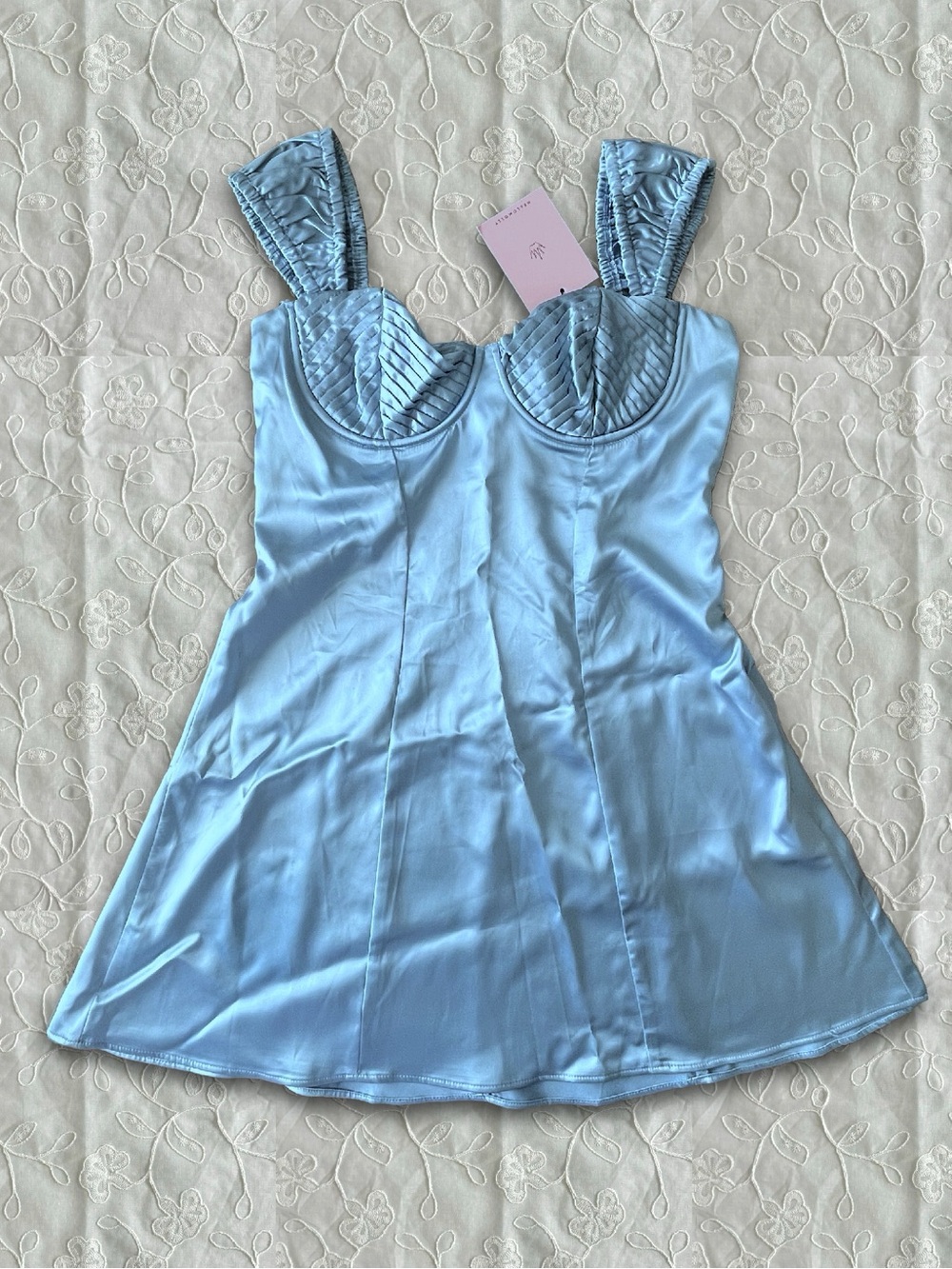 NEW Hello Molly Satin Baby Blue Mini Dress Large Dollcore Romantic Cottagecore